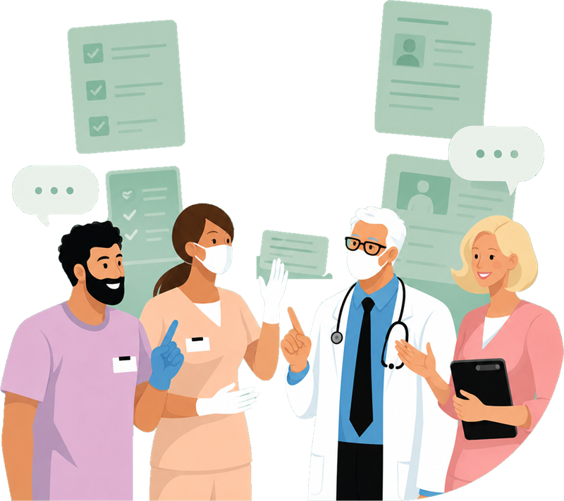 Fertility clinic team discussing digital patient questionnaires