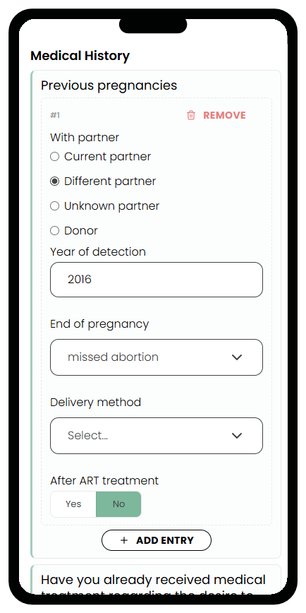 MedITEX Survey on a smartphone: medical history questionnaire with previous pregnancies