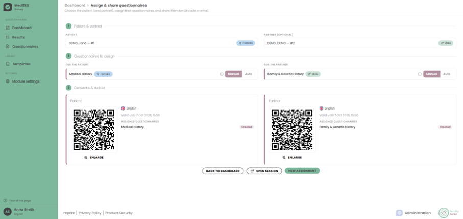 Separate questionnaires and QR codes for patient and partner