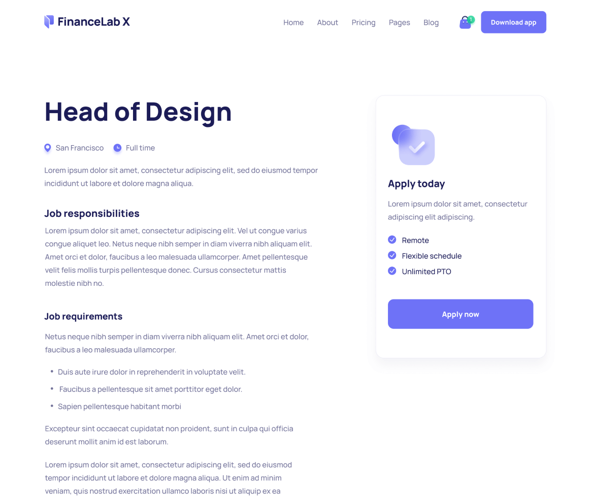 Finance X - Careers Single page - Fintech and Finance Webflow Template