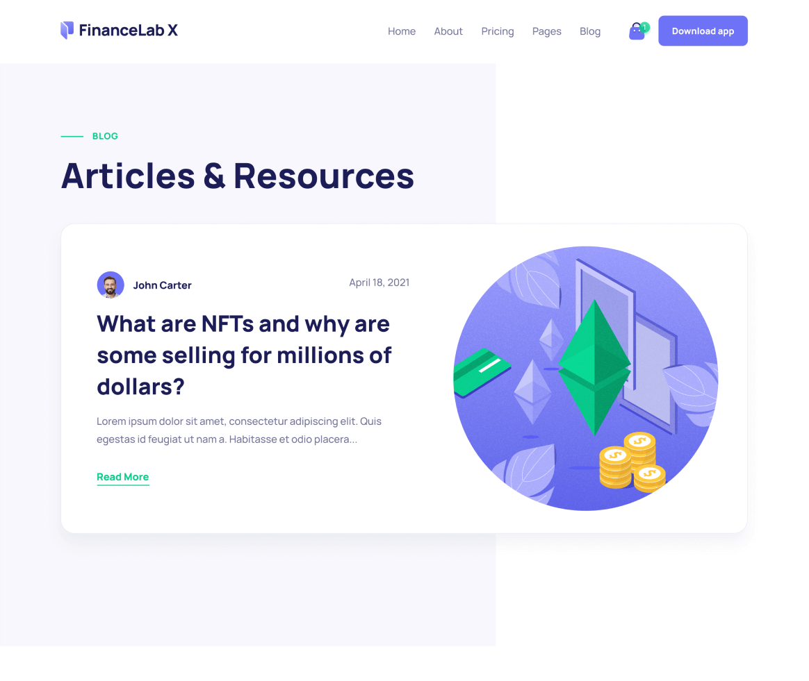 Finance X - Blog page - Fintech and Finance Webflow Template