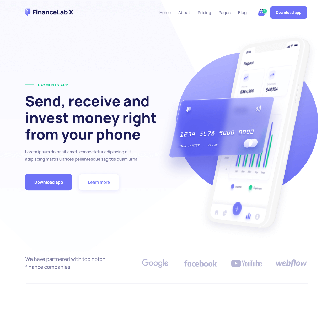 Finance X - Home page - Fintech and Finance Webflow Template