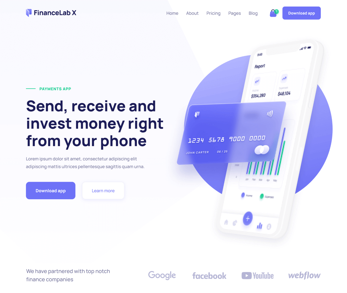 Finance X - Home page - Fintech and Finance Webflow Template