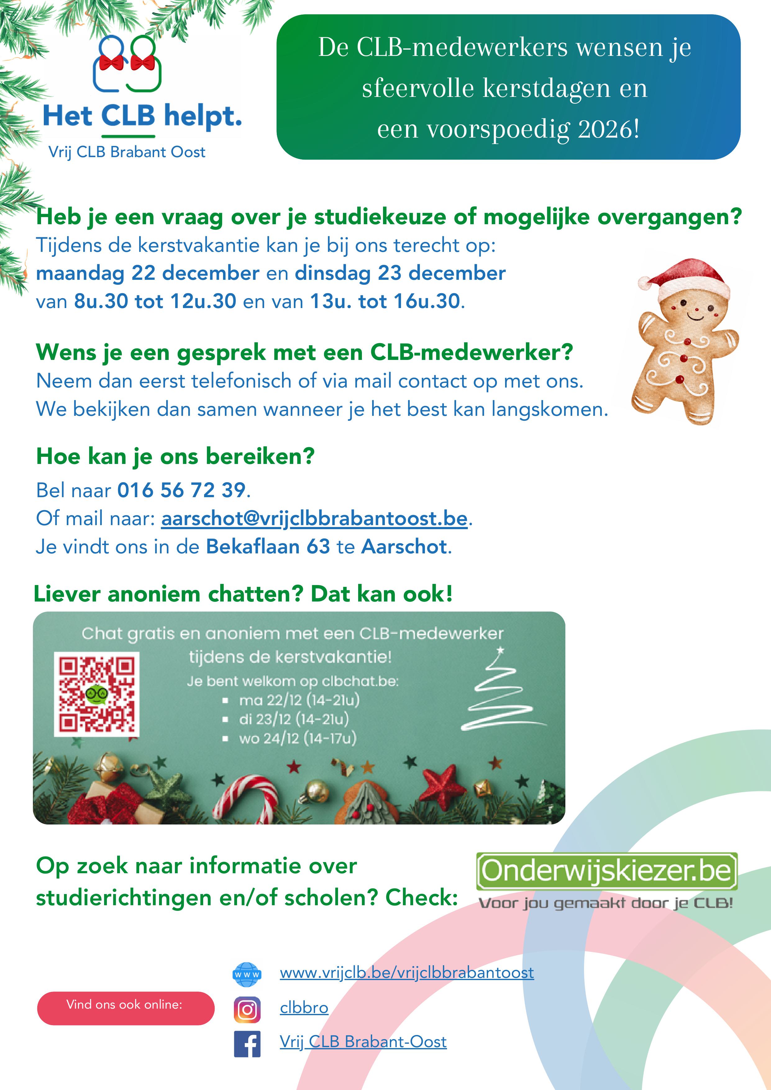 Beschikbaarheid CLB tijdens kerstvakantie