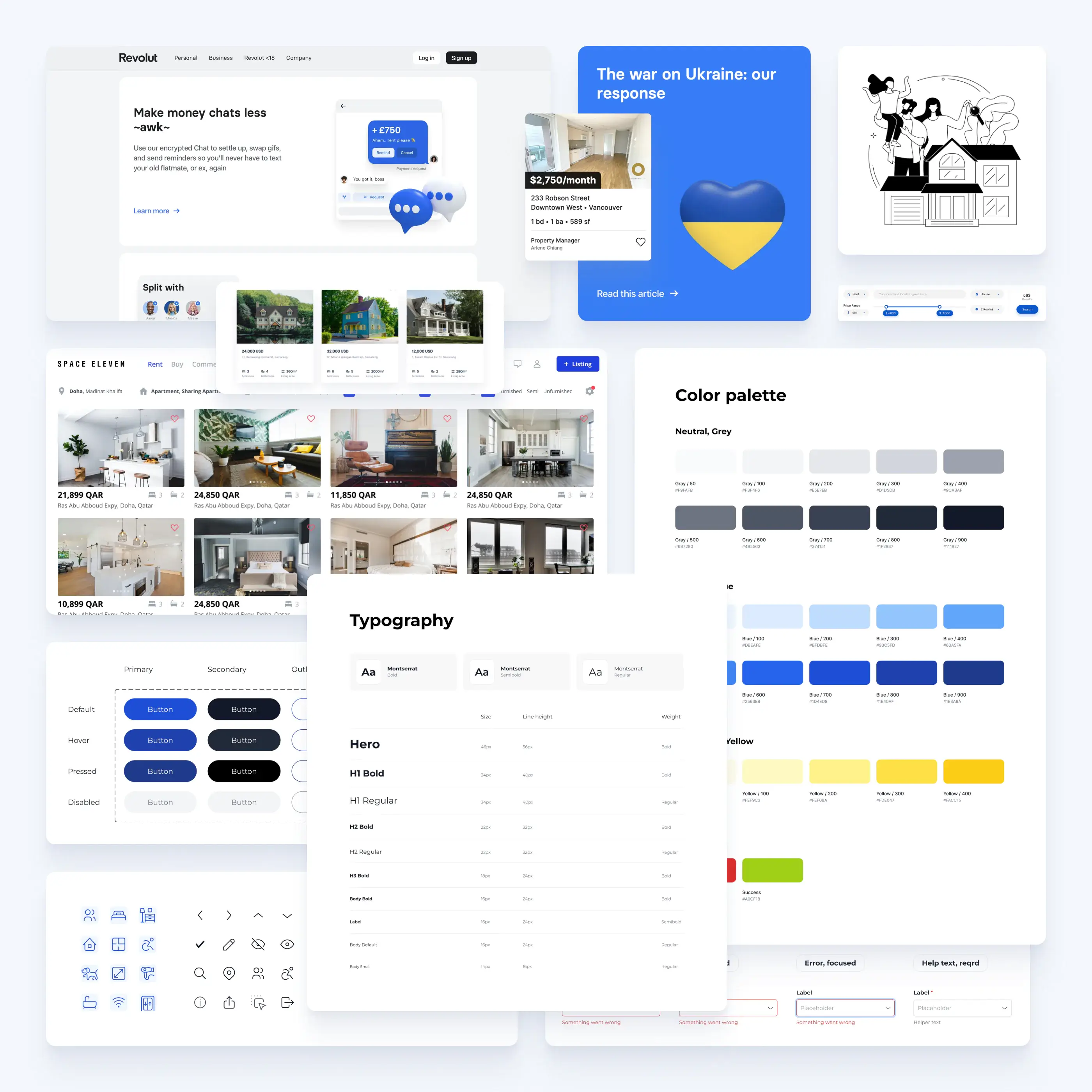 Moodboard, color system, typography