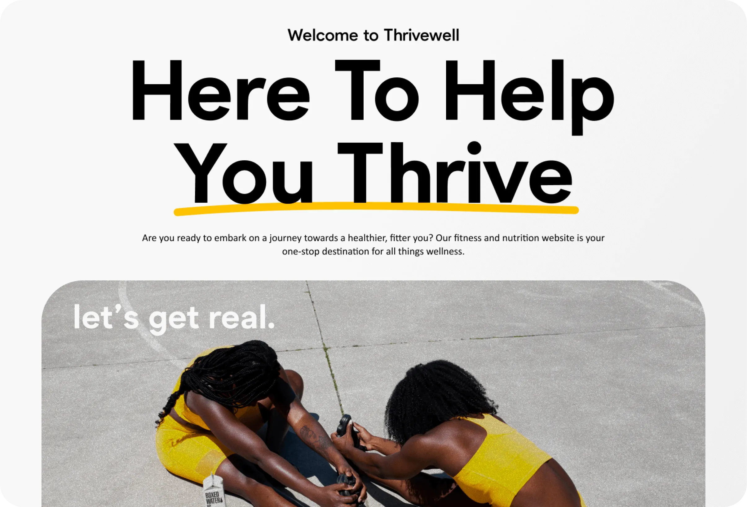 Two women in yellow workout outfits stretching and holding each other's feet on a concrete surface.