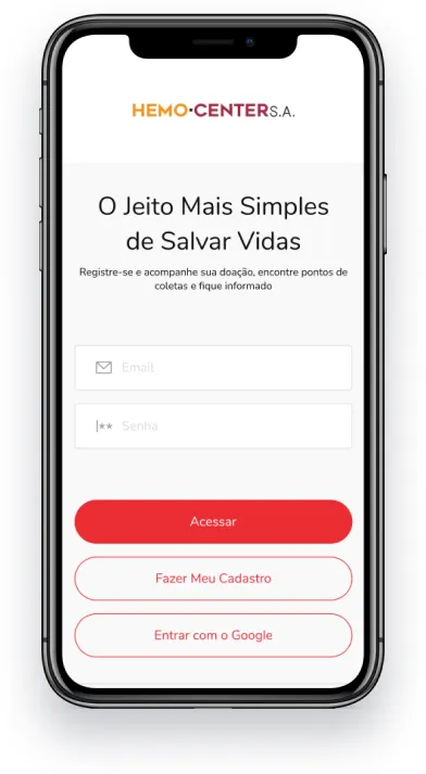 Imagem de um aparelho smartphone com a tela exibindo o aplicativo do sistema