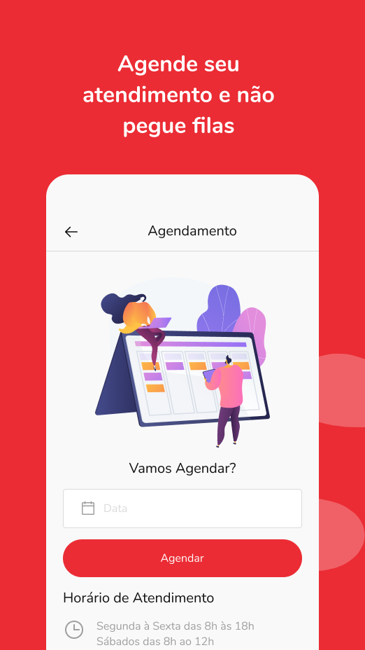 Imagem de um aparelho smartphone com a tela exibindo o aplicativo do sistema