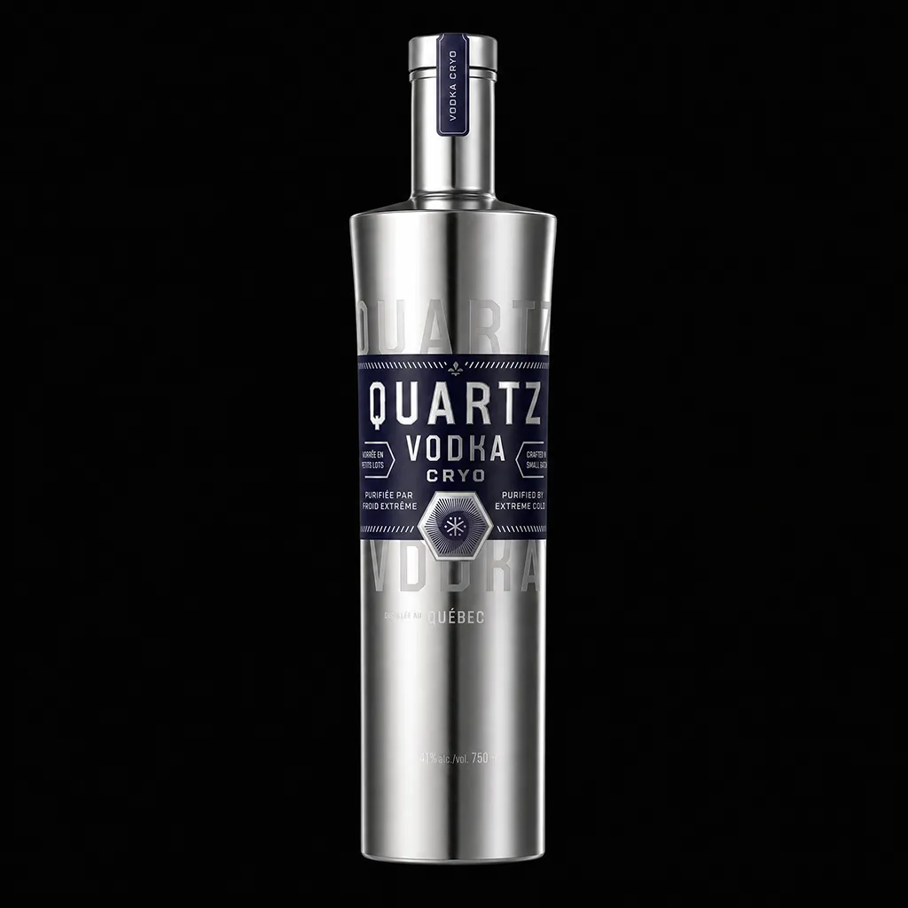 Packaging de la vodka cryo Quartz. Conception et design par Serge Côté