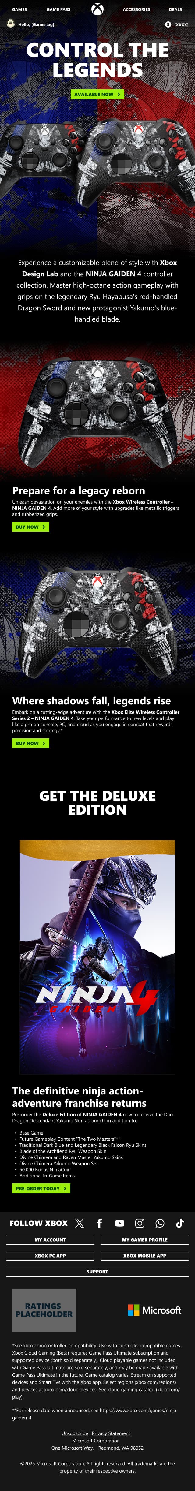 Email comp for NINJA Gaiden 4 controllers