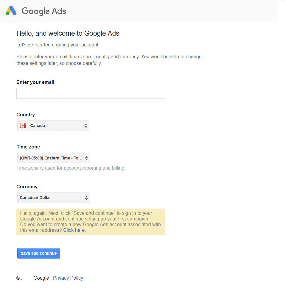 Sign Up for Google Ad Account