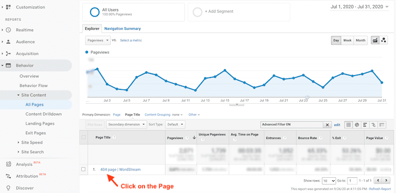 Find Broken Links in Google Analytics