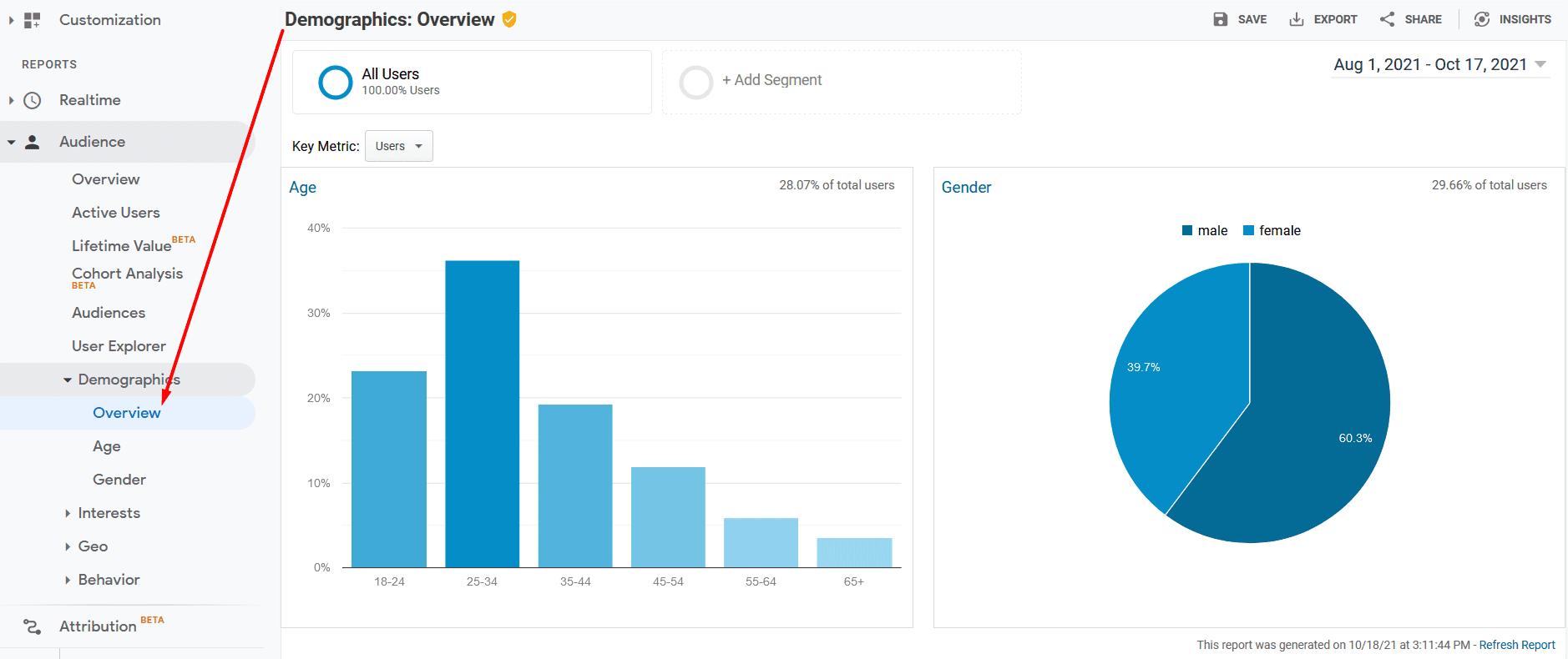 Demographics Report in Google Analytics