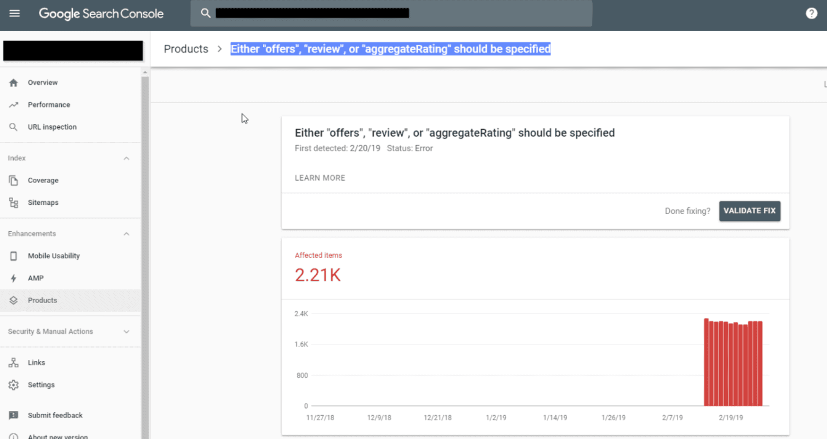 Google Search Console Schema Error