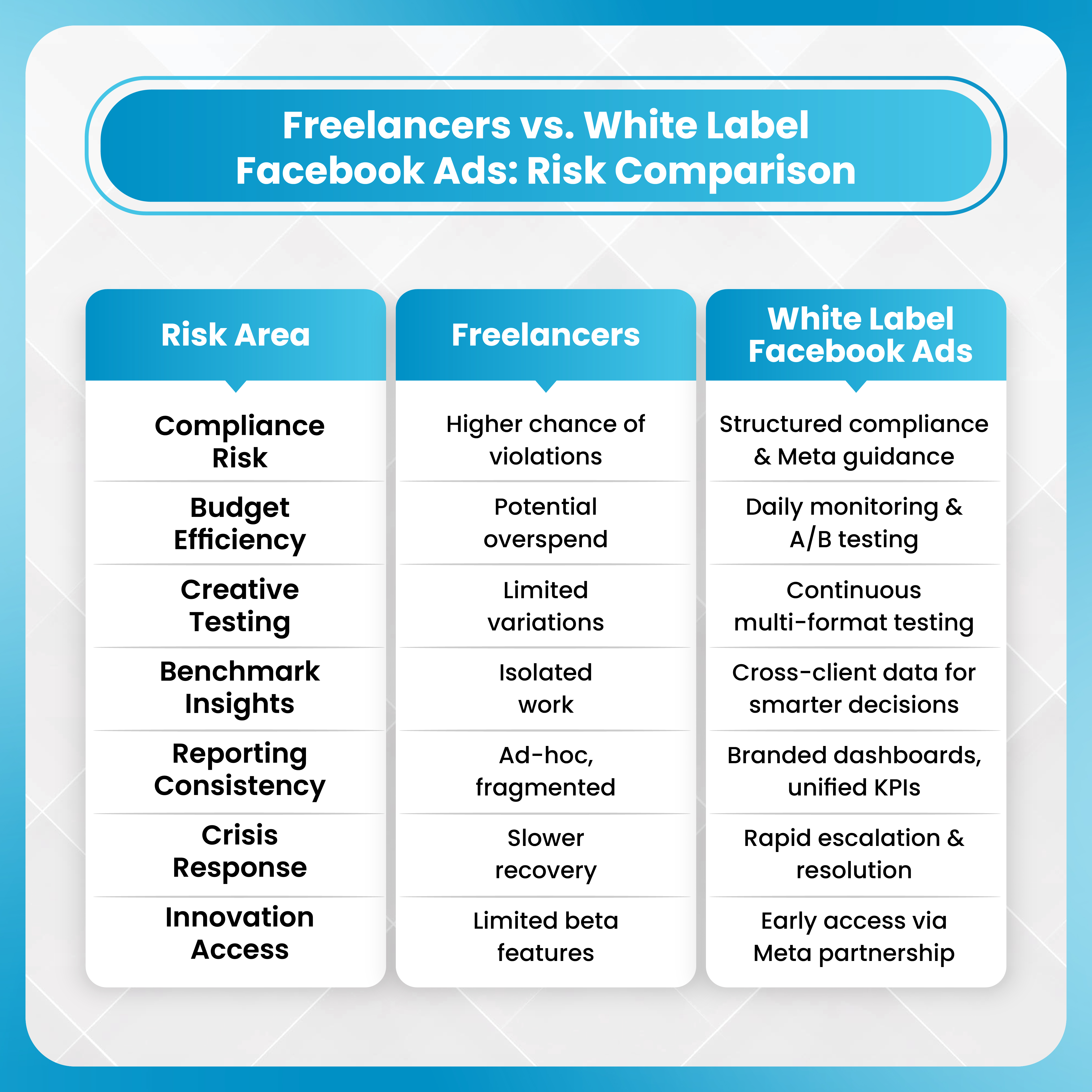 Freelancers vs. White Label Facebook Ads Risk Comparison