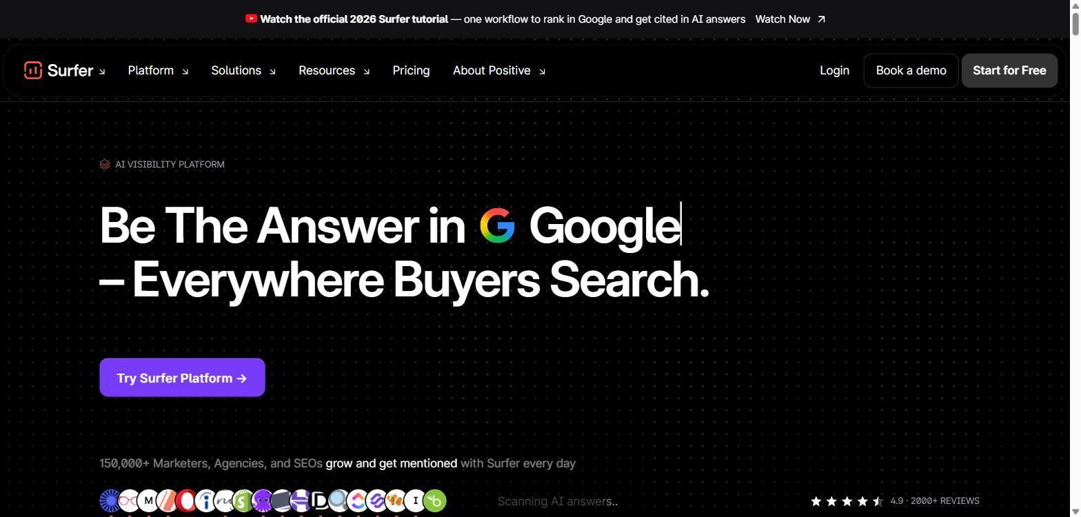 Surfer SEO homepage
