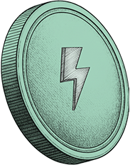 Green coin with a lightning bolt symbol in the center.