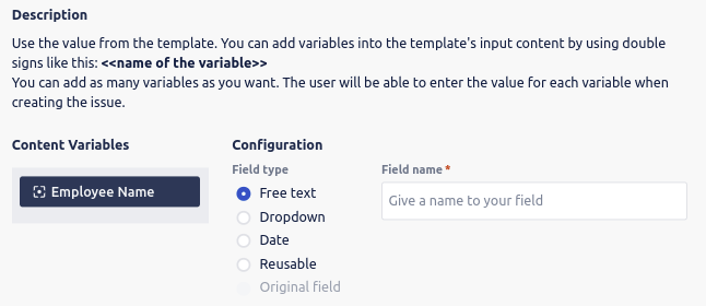 Template variable configuration