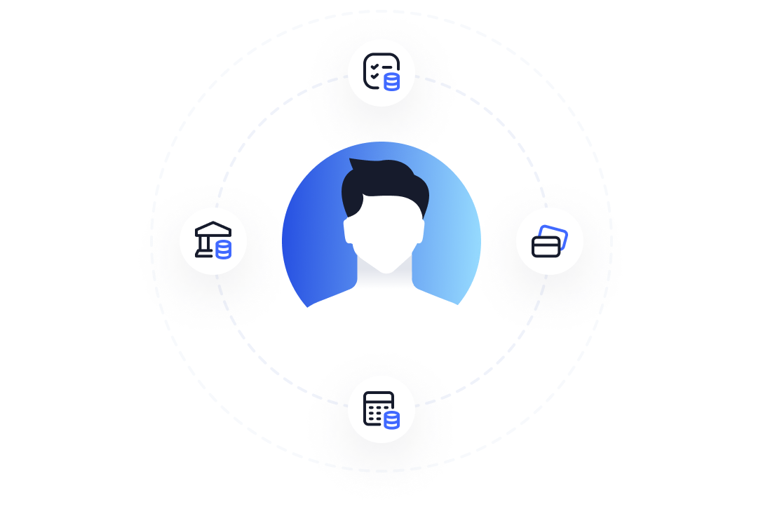 human silhouette surrounded by categories of finance