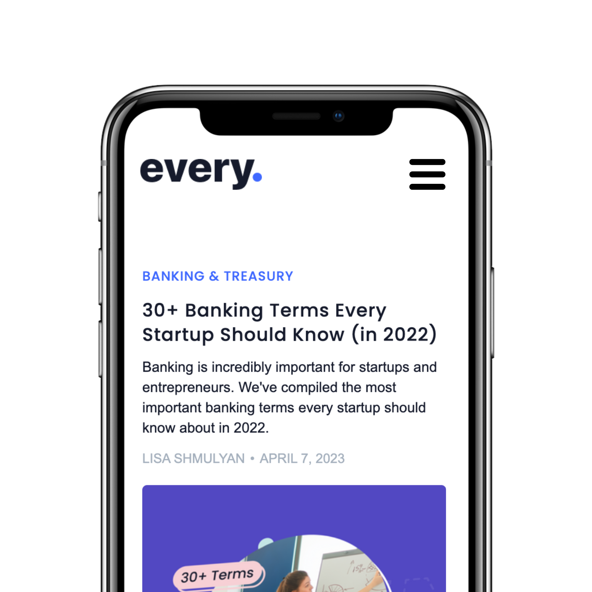 Every.io, Banking & Treasury, 30+ Banking Terms Every Startup Should Know (in 2022), encompassed in frame of mobile device