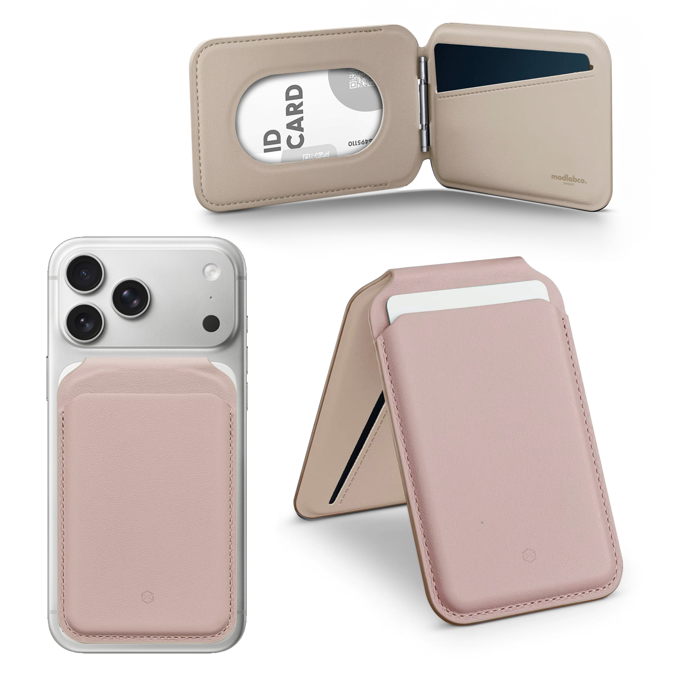 modlab MagSafe Leather Wallet — Pink / Beige