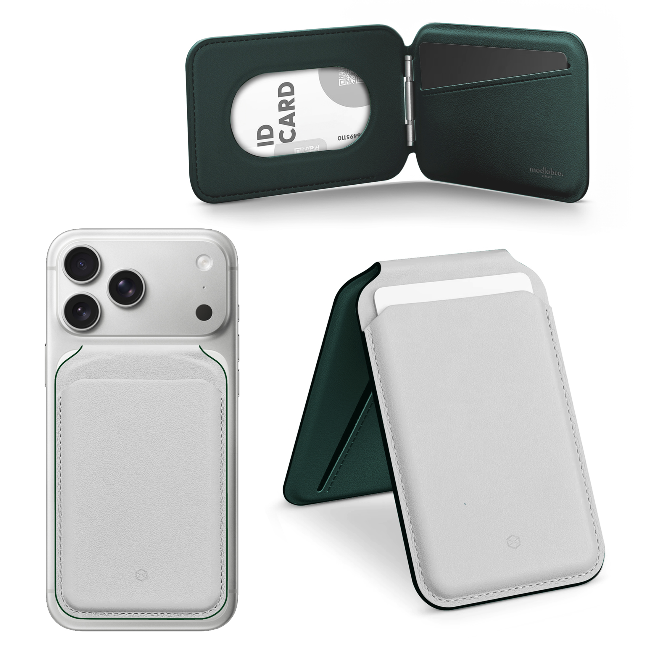 modlab MagSafe Leather Wallet — White / Green