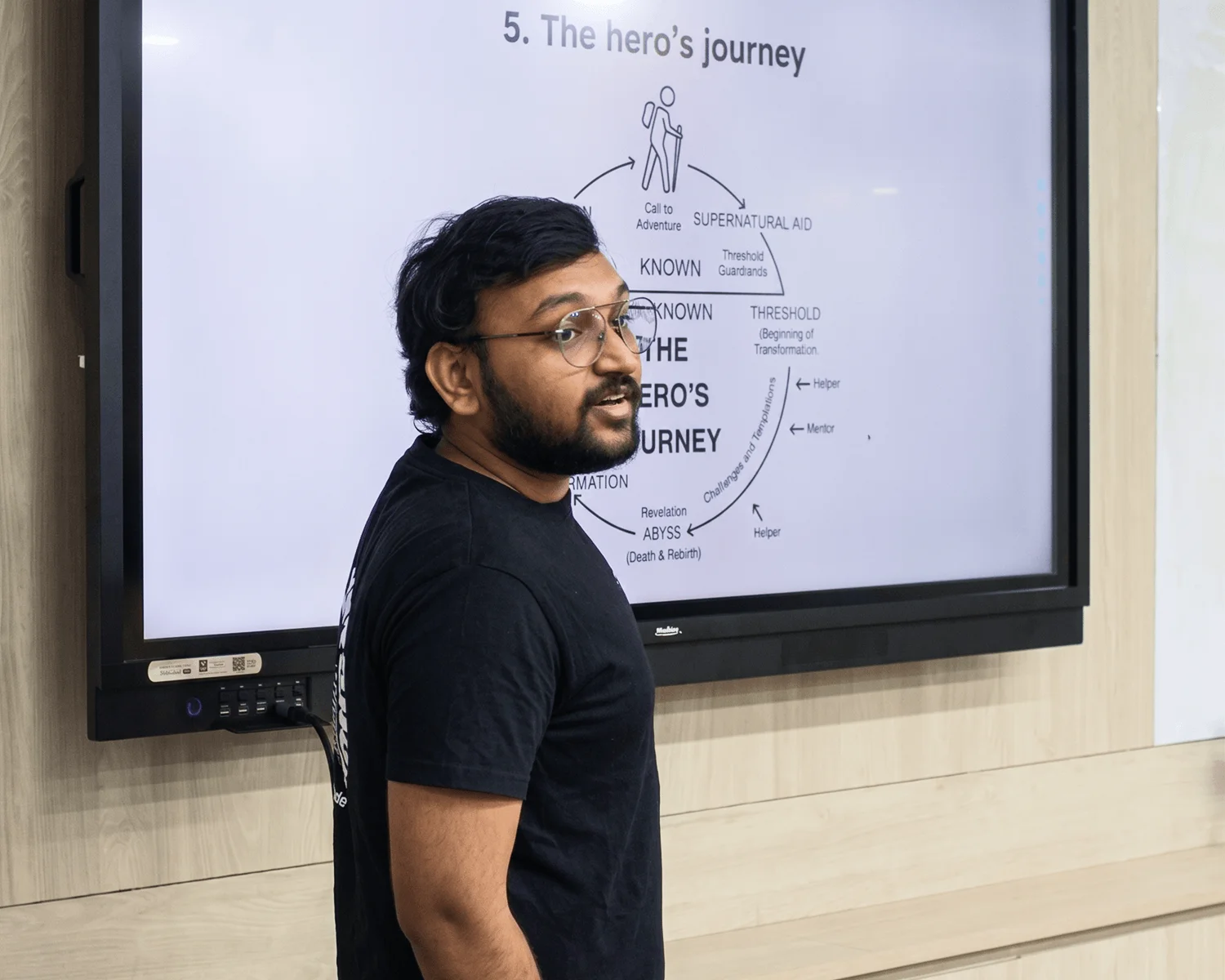Ketan Dudhe explaining the Hero's Journey storytelling method to students and professionals at IIT Delhi