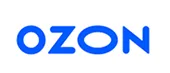 OZON brand logo in blue letters on a white background.