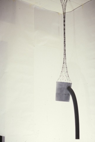 Jacci Den Hartog, Hanging Rubber Tube, 1988, Hydrocal, wire, rubber, 8 x 16 x 16 in. 
