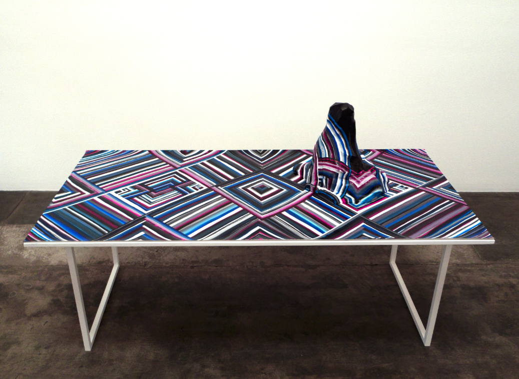 I Close My Eyes But I Still See, 2012, Acrylic on paper and hydrocal with steel mesh, on wood topped powder coated aluminum table, 44 x 73 3/4 x 36 1/8 in.
