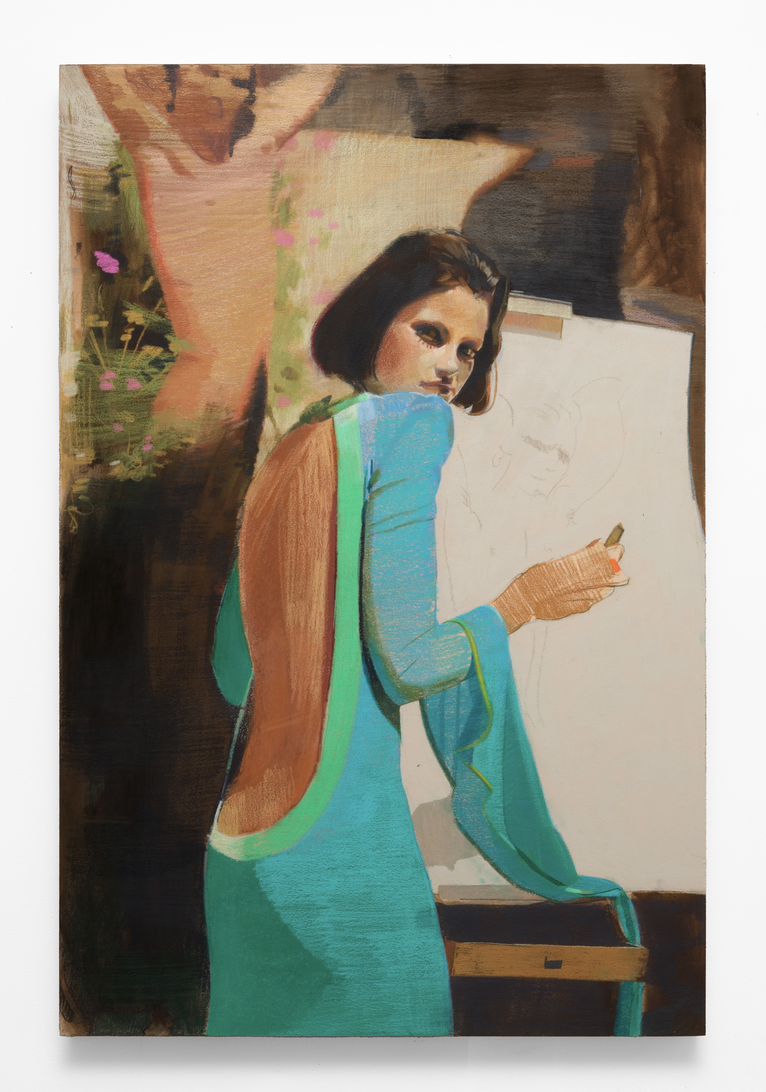 Girl Drawing I, 2026, Colored pencil, acrylic gouache, soft pastel on wood panel, 36 x 24 in., 91.44 x 60.96 cm, HTA0032