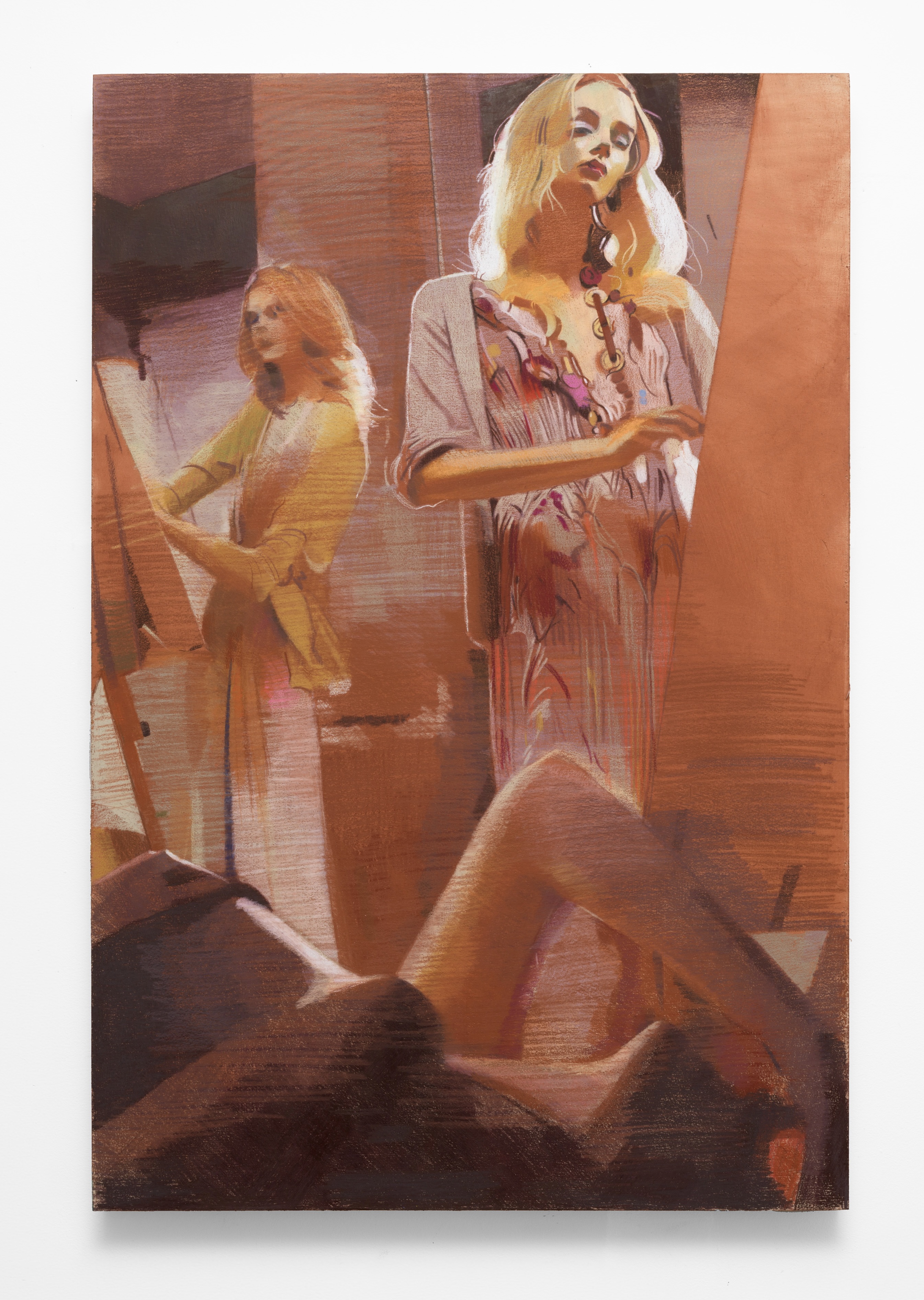 Girl Drawing II, 2026, Colored pencil, acrylic gouache, soft pastel on wood panel, 36 x 24 in., 91.44 x 60.96 cm, HTA0033