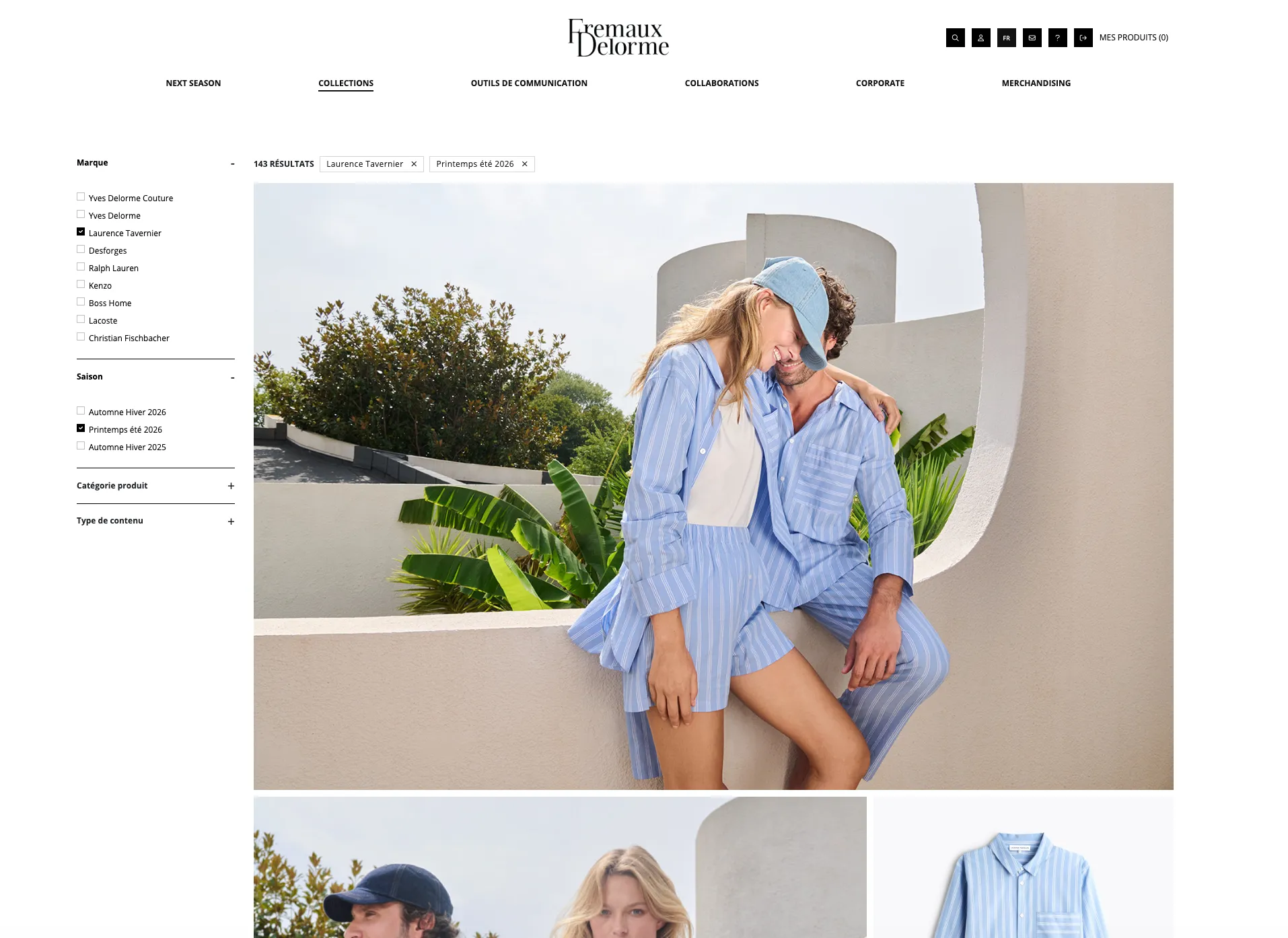 Fremaux Delorme showroom: Laurence Tavernier spring/summer 2026 collection, with brand, season and category filters.
