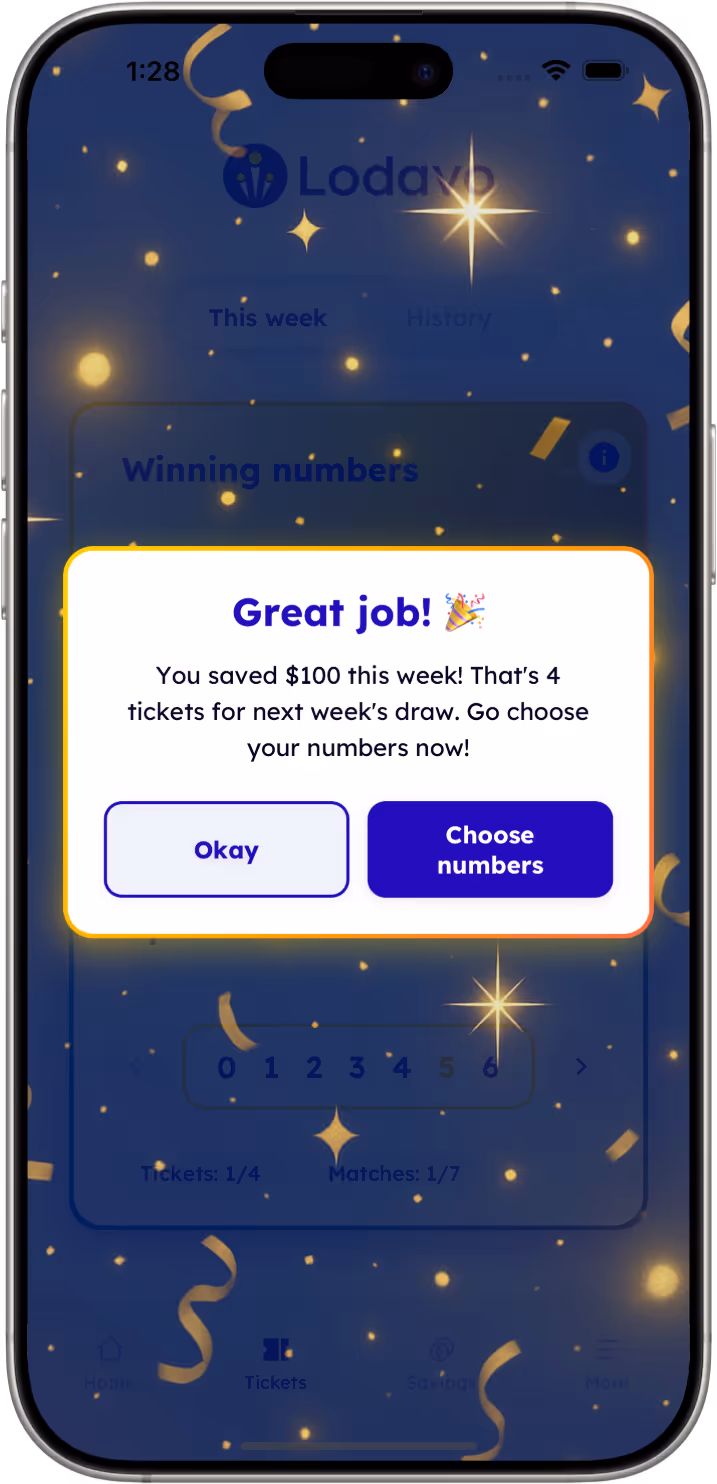 Lodavo app savings modal