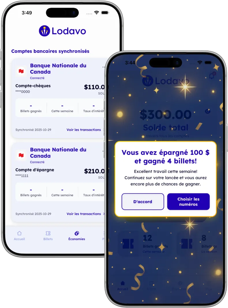 Lodavo app savings screen (French)
