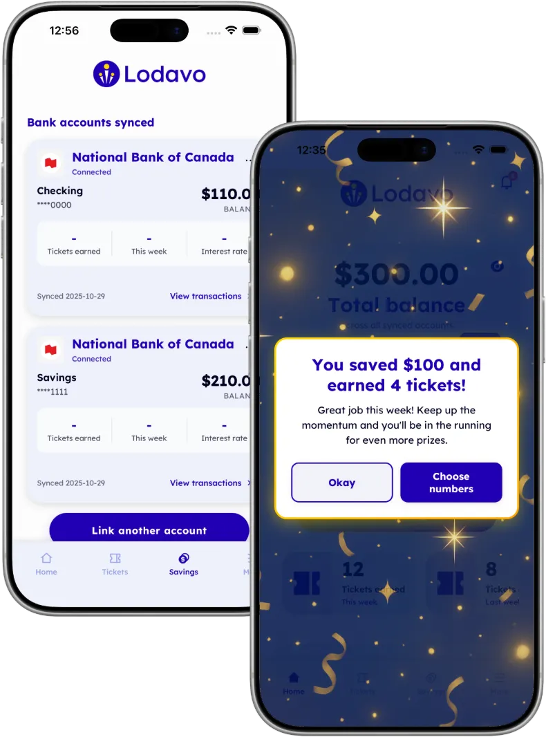 Lodavo app savings screen
