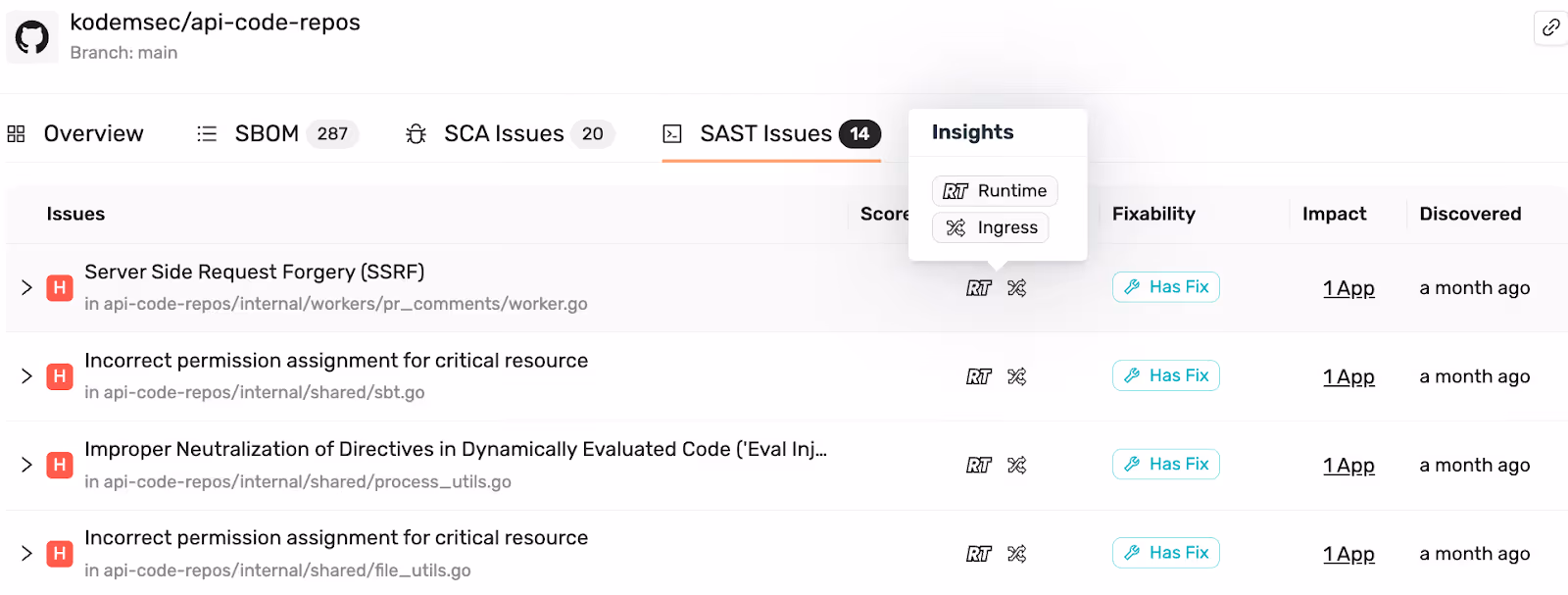 Kodem's SAST solution actively monitors and analyzes the application's runtime environment.
