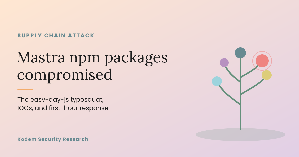 Calm illustration of a dependency tree with one branch node flagged, representing the compromised Mastra npm package.