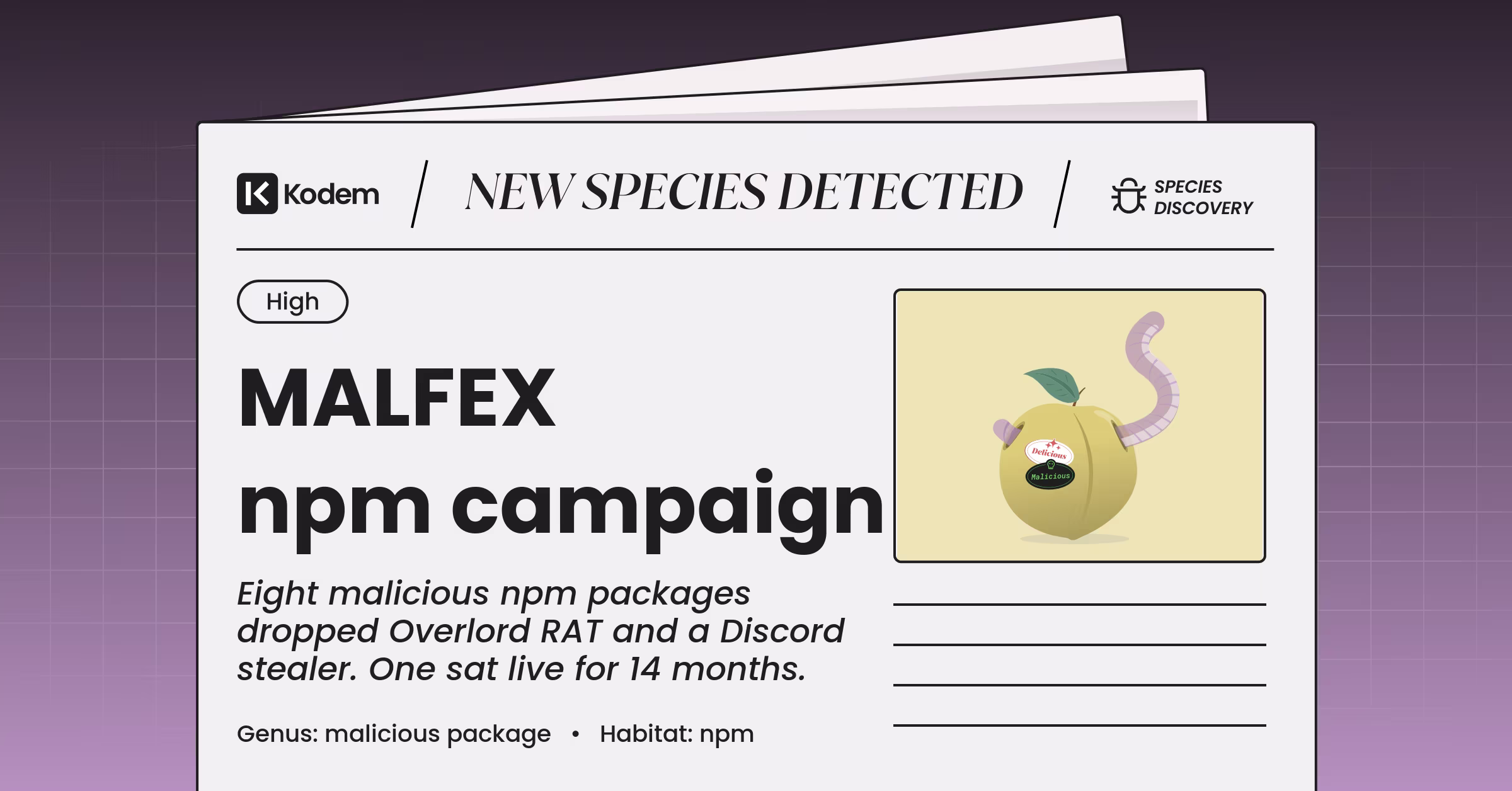 MALFEX npm Campaign: Eight Malicious Packages, Three Payloads, 14 Months Without an Advisory