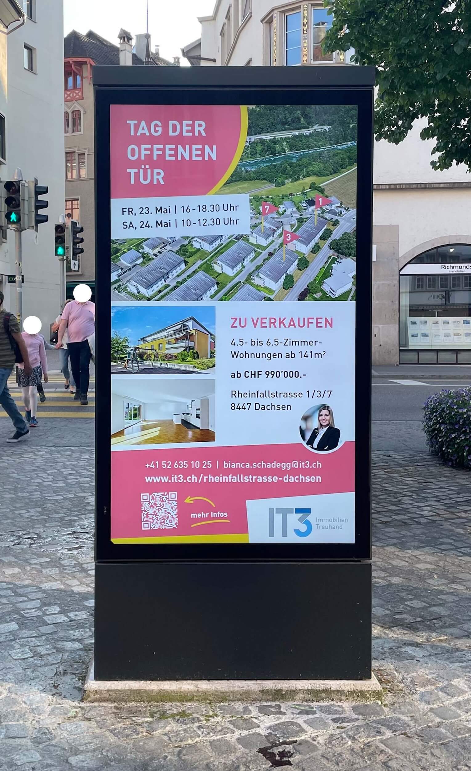 IT3 Verkaufsobjekt «Rheinfallstrasse» – Grafik, Dokumentationen, Inserate und Bautafel sowie Screendesign von SCHLEGEL DESIGN: Larissa Schlegel liebt es, deine Botschaft mit Illustrationen, Visualisierungen und frischem Grafik- und Webdesign auf das nächste Level zu bringen.