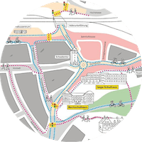 Schulweg-Lageplan Baustelle Adlerunterführung für schmizz von SCHLEGEL DESIGN: Larissa Schlegel liebt es, deine Botschaft mit Illustrationen, Visualisierungen und frischem Grafik- und Webdesign auf das nächste Level zu bringen.