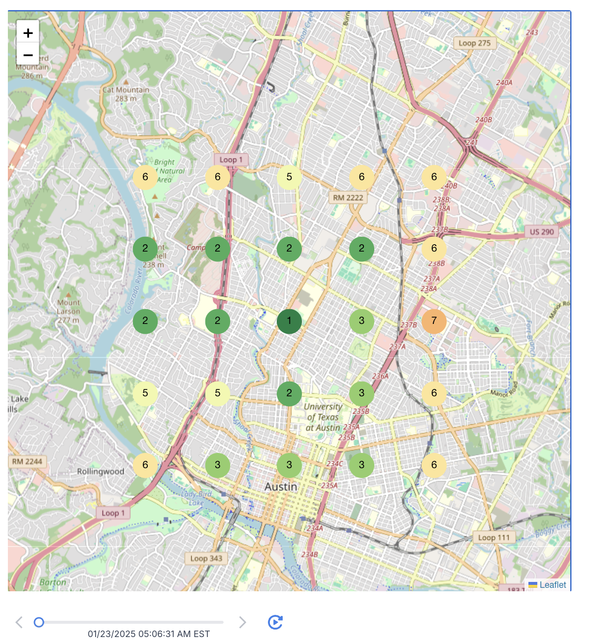 Heat grid showing Google Maps rank positions over a city