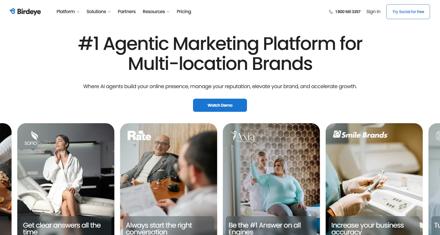 Birdeye homepage describing its agentic marketing platform for multi-location brands