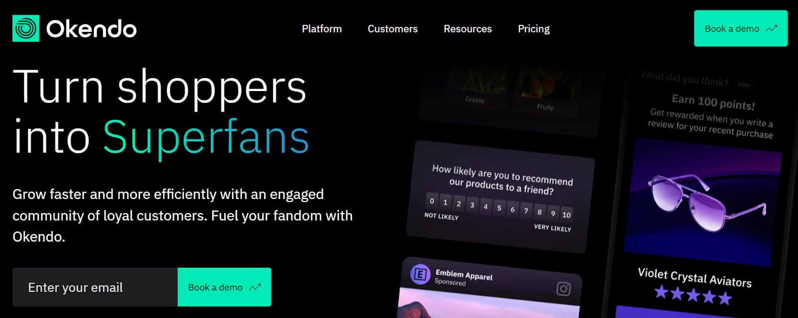 Okendo homepage promoting community marketing for ecommerce brands