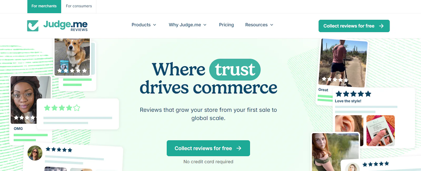 Judge.me homepage promoting product reviews for ecommerce stores