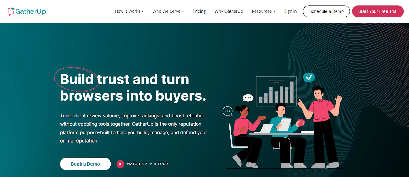 GatherUp homepage promoting customer experience and reputation management