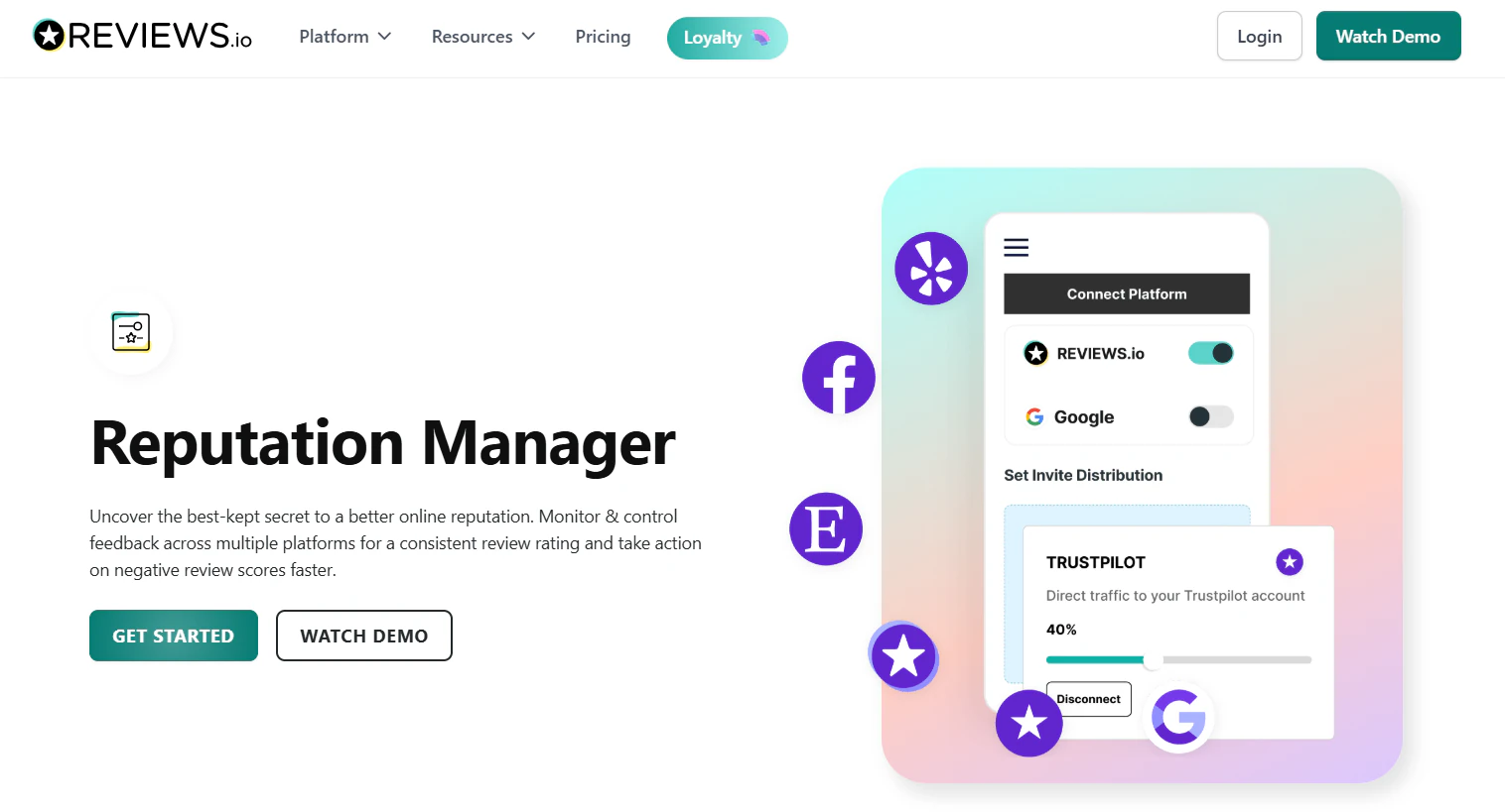REVIEWS.io Reputation Manager showing third-party review destination routing
