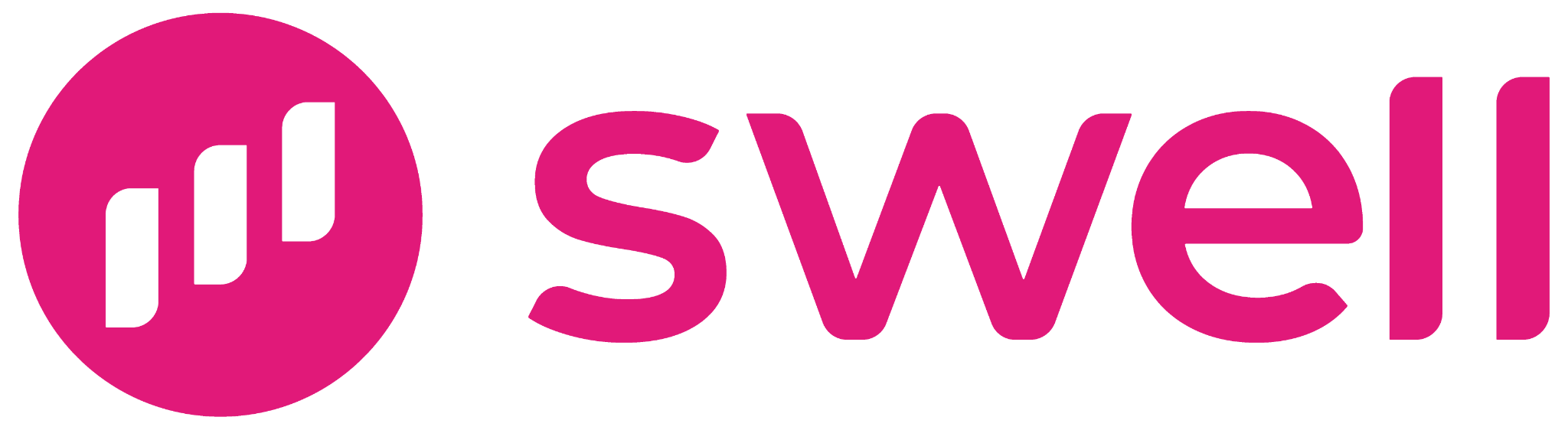 Swell magenta wordmark with circular bar-chart logo