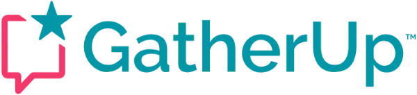 GatherUp logo with a teal star, pink review bubble, and teal wordmark