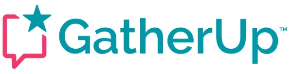 GatherUp logo with a pink review bubble, teal star, and teal wordmark.